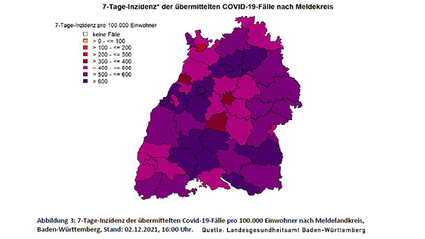 Inzidenzzahlen von heute – Baden-Baden und Landkreis Rastatt weiter mit zwei Geschwindigkeiten – Nächtliche Ausgangsperre für Ungeimpfte weiterhin nur im Landkreis
