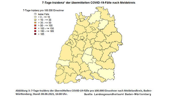 Inzidenzen in Baden-Baden 21,7 und Landkreis Rastatt 10,8 unverändert – Baden-Württemberg steigt auf 17,3