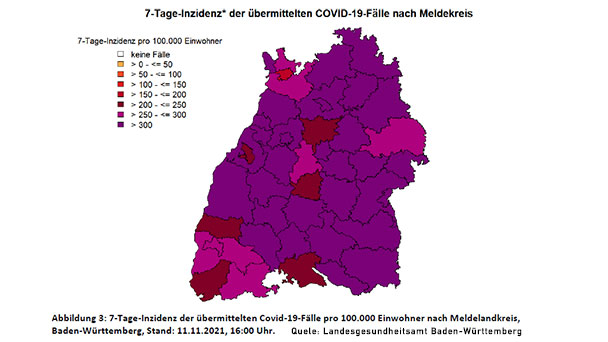 7-Tage-Inzidenz für Nichtgeimpfte 892,5 in Baden-Württemberg – Insgesamt 316,0 – Zahl der COVID-Patienten wieder gestiegen 