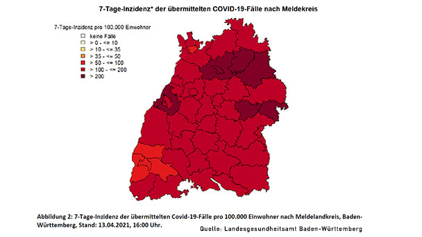 7-Tage-Inzidenz im Landkreis Rastatt steigt deutlich über 200 – Baden-Baden, Stadt- und Landkreis Karlsruhe, Ortenau über 150