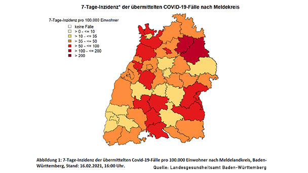 7-Tage-Inzidenz Baden-Baden 36,2 – Landkreis Rastatt 48,8 – Landkreis Karlsruhe 62,0 – Landkreis Emmendingen mit bestem Wert in Baden-Württemberg