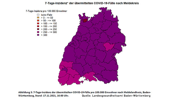 7-Tage-Inzidenz in Baden-Württemberg 397,7 – Baden-Baden 348,1 – Rastatt 383,0