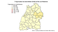 Baden-Baden leicht verbessert auf 23,6 – Weiter schlechtester Wert im Landesteil Baden – Landkreis Rastatt erreicht Inzidenzstufe 1