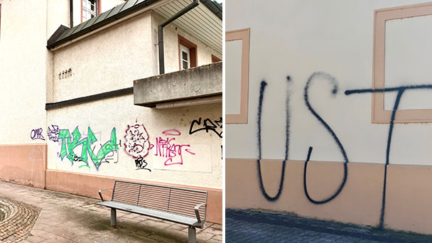 Hoher Schaden in Rastatt durch Schmierereien – Post und Rossi-Haus betroffen