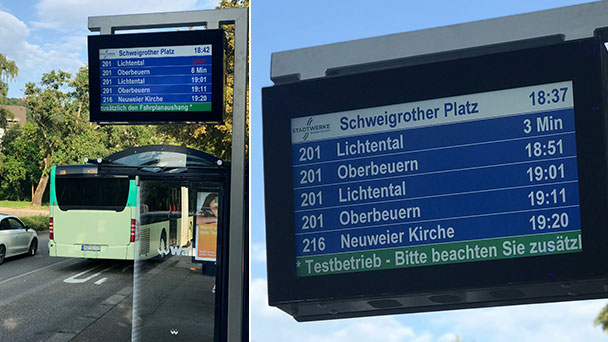 Monitore-Test am Schweigrother Platz – Busabfahrtszeiten werden in Echtzeit gezeigt