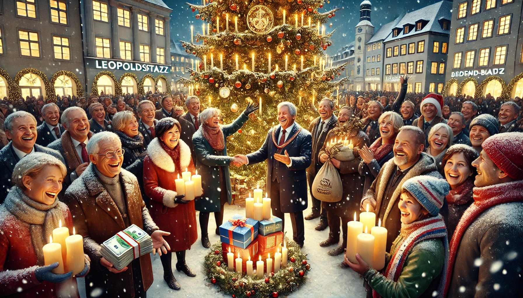 Heiligabend mit OB Späth auf dem Leopoldsplatz – Mit seinen Gemeinderäten – Viele Bürger entschuldigen sich für ihre vielen Fehler in den vergangenen Monaten