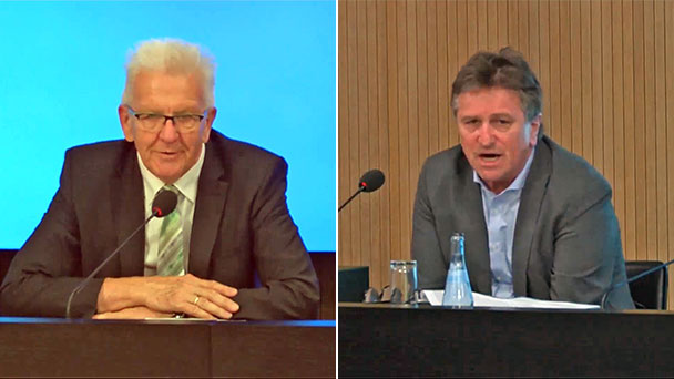 Corona-Regierungspressekonferenz - Kretschmann zum Fußball-Länderspiel: "Mir liegt noch kein Konzept vor" – Lucha zu Weihnachtsmärkten: "Trinkbuden sind Situationen, die wir nicht durchführen können"