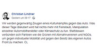 Christian Lindner schimpft in Facebook auf die Grünen – „Kulturkampf gegen das Auto"