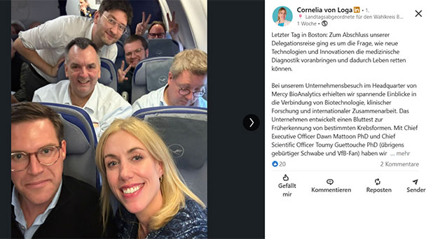 Die fast diskrete Reise von Cornelia von Loga nach Boston – „Dabei unser Fraktionsvorsitzender Manuel Hagel, meine Kollegen Michael Preusch und Ansgar Mayr“ 