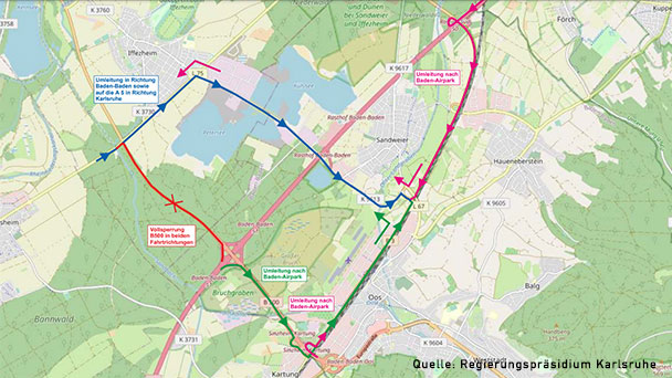 Ab sofort Vollsperrung auf der B 500 zwischen Iffezheim und Sinzheim – Wegen „Unfallhäufung“ an Baustelle Ab sofort Vollsperrung auf der B 500 zwischen Iffezheim und Sinzheim – Wegen „Unfallhäufung“ an Baustelle
