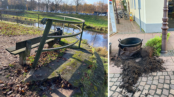 Vandalismus in Rastatter Innenstadt – Pflanzen aus Kübeln und Geländer aus Verankerung gerissen