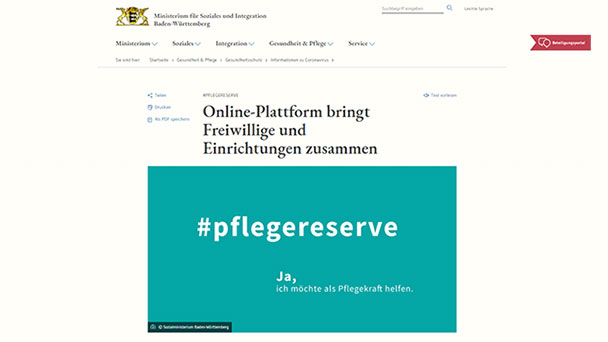 Dringender Aufruf an alle Pflegekräfte – Gesundheitsminister Lucha: „Auf Plattform #pflegereserve registrieren“
