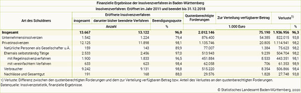 Zwei Milliarden Verluste durch Insolvenzverfahren in Baden-Württemberg – Privatpersonen mehr betroffen als Unternehmen