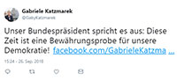 Bundestagsabgeordnete Katzmarek zitiert Bundespräsidenten - „Bewährungsprobe für unsere Demokratie"