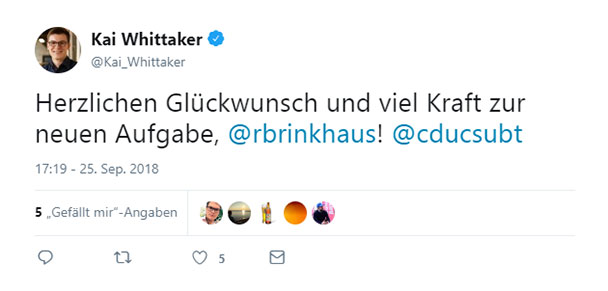 Baden-Badener CDU-Bundestagsabgeordneter Kai Whittaker mit artigen Tweets zu Machtwechsel in der CDU-Fraktion