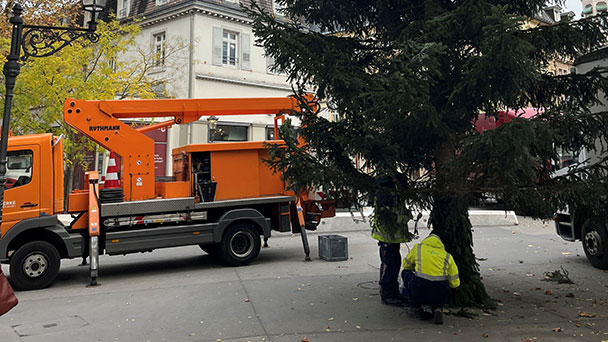 Baden-Baden in weihnachtlichem Glanz – „50.000 Lichtpunkte“ – Auch in der Rheinstraße werden Weihnachtssterne an Straßenlaternen installiert