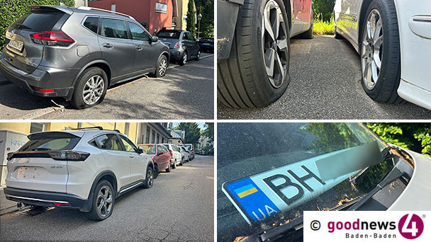Ukrainische Autos in Baden-Baden mit platten Reifen – In mehreren Straßen in der Innenstadt