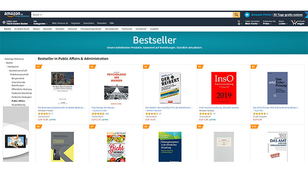Auf Amazon Bestsellerliste „Public Affairs“ weiter auf Platz 1 – Buch-Neuerscheinung: „Die Bussi-Bussi-Gesellschaft im Baden-Badener Rathaus“