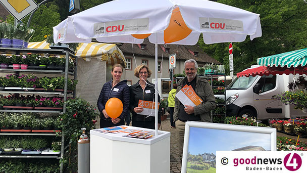 Baden-Badener CDU im Wahlkampf – Am Wochenmarkt Lichtental, Bahnhof und  Blumenbrunnen