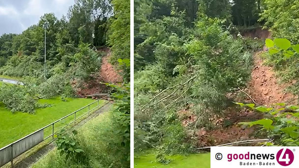 Erdrutsch in Lichtental – 150 Kubikmeter Erde und Bäume auf Sportplatz gestürzt – Keine Verletzten