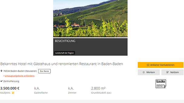 Spekulationen um Hotelverkauf in Neuweier - Immobilien-Portal bietet Hotel in Neuweier mit „renommiertem Restaurant“ für 3,5 Millionen Euro
