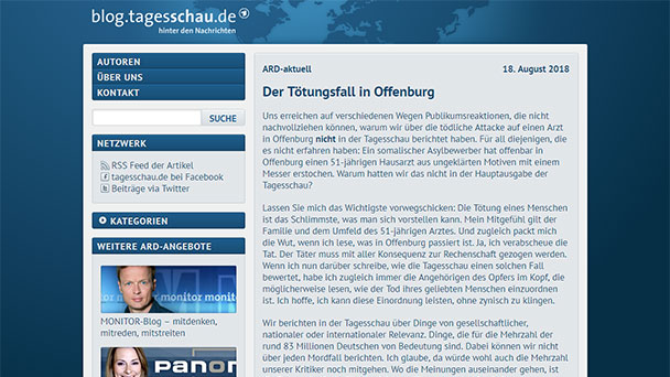 Kontroverse um Tagesschau wegen Tötungsfall Offenburg - "Können nicht über jeden Mordfall berichten"