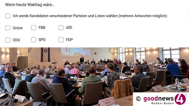 Machen Sie mit! – goodnews4-„Sonntagsfrage“ zur Kommunalwahl in Baden-Baden – Grüne, CDU, FBB, SPD, FDP, AfD?